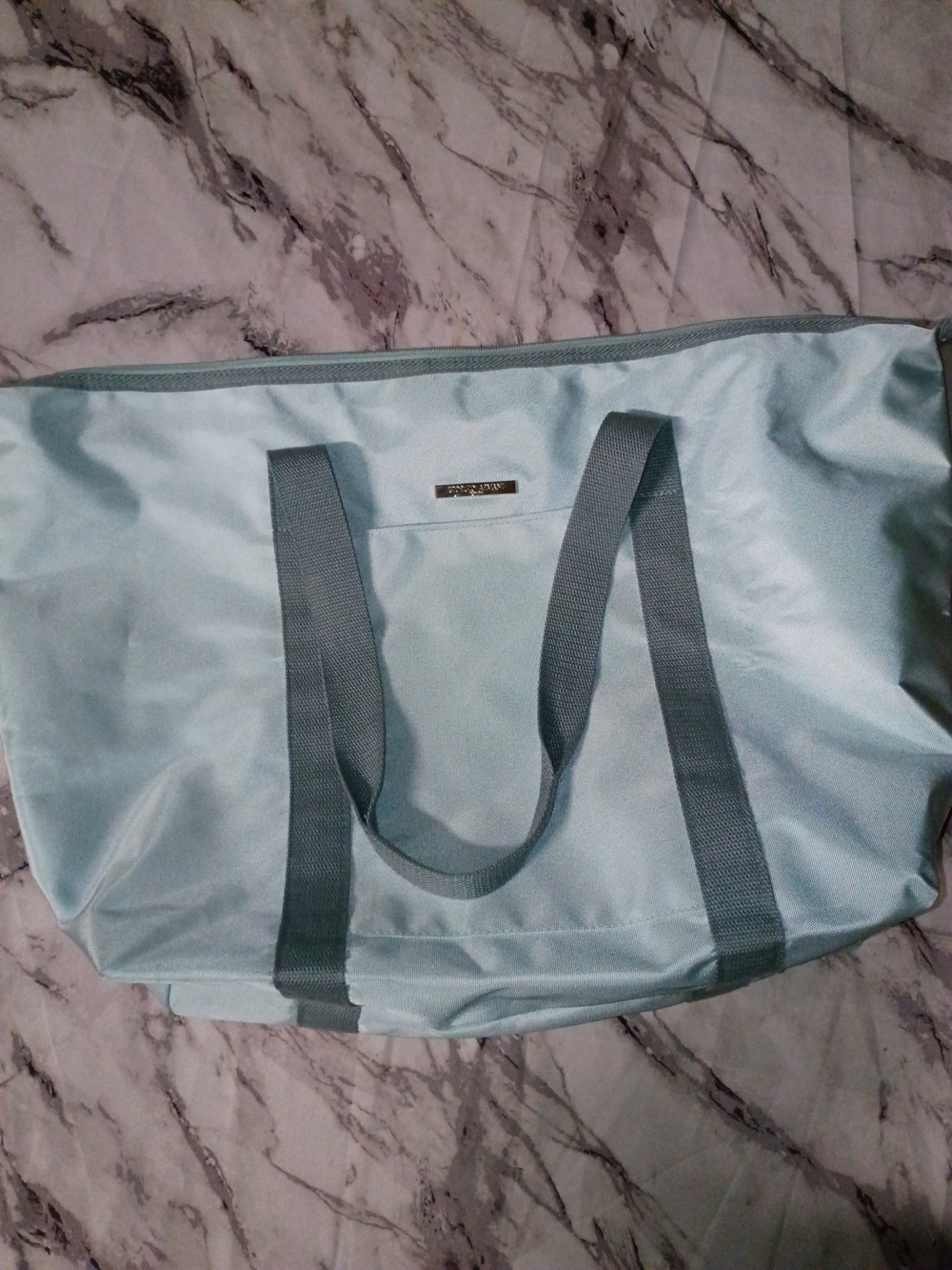 Giorgio Armani Light Blue Duffel Tote with Dual Webbed Straps